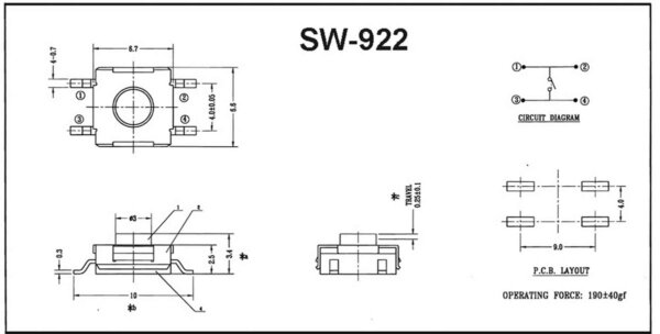 SW-922 SMD Button H:3,4mm