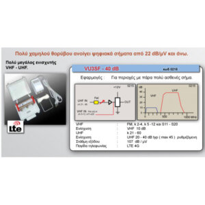 MISTRAL VU3SF40 Σετ Ενισχυτή κεραίας 40dB με φίλτρο LTE & τροφοδοτικό