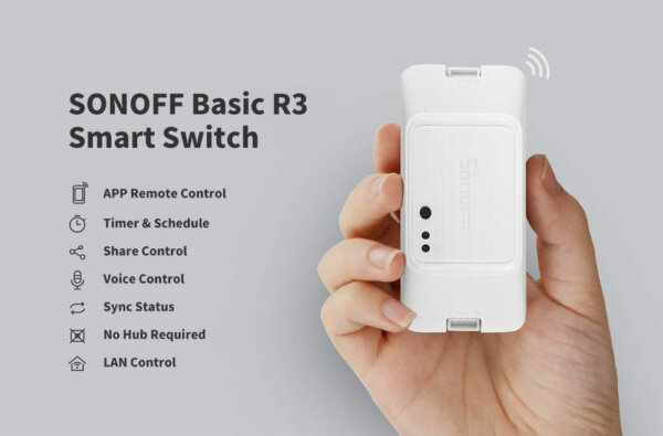 Sonoff Basic R3 Smart Ενδιάμεσος Διακόπτης Wi-Fi σε Λευκό Χρώμα