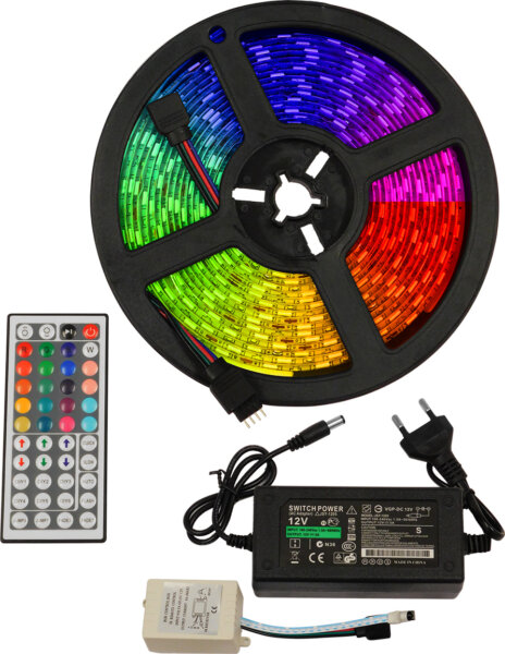 Αδιάβροχη Ταινία LED RGB 5m με Τροφοδοτικό και Τηλεχειριστήριο SMD5050 12V