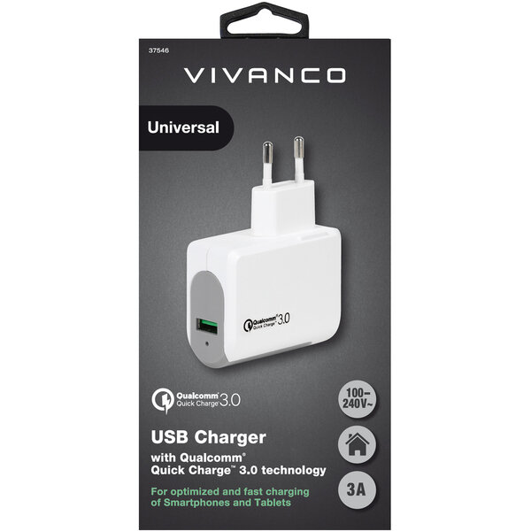 VIVANCO TRAVEL CHARGER QUICKCHARGE 3 3A white
