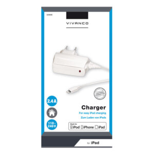 VIVANCO TRAVEL CHARGER MFI 2.4A LIGHTNING FIXED white