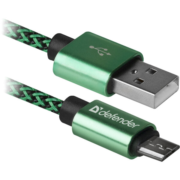 DEFENDER USB TO MICRO USB BRAIDED FABRIC DATA CABLE 2.1 A  1m green