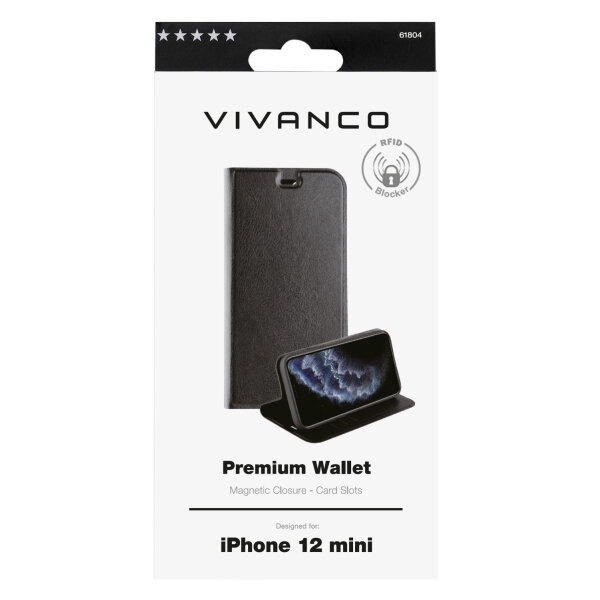 VIVANCO PREMIUM WALLET BOOK CASE IPHONE 12 MINI 5.4' black