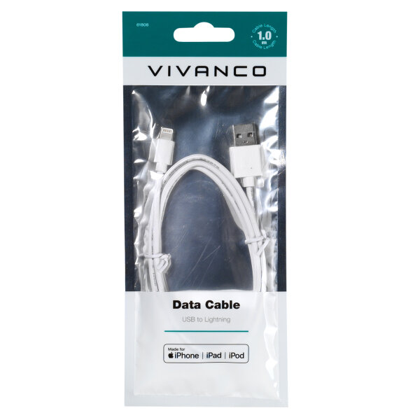 VIVANCO MFI DATA CABLE USB TO LIGHTNING 1m white