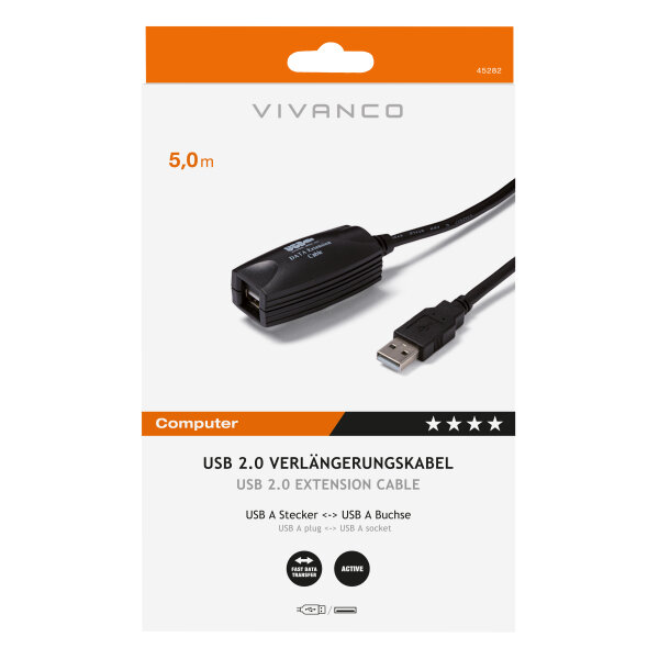 VIVANCO EXTENTION USB 2.0 A PLUG to USB A SOCKET 5m black