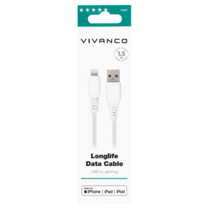 VIVANCO LONGLIFE MFI DATA CABLE USB TO LIGHTNING 15W 1.5m white