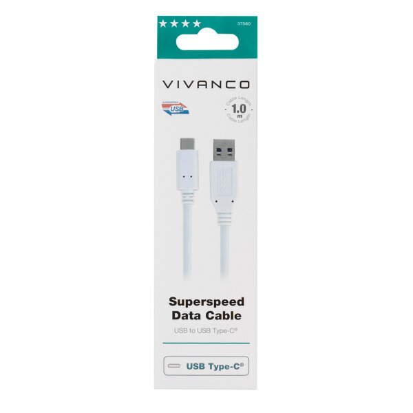 VIVANCO DATA CABLE USB 3.1 TO  TYPE C 1m 3A white