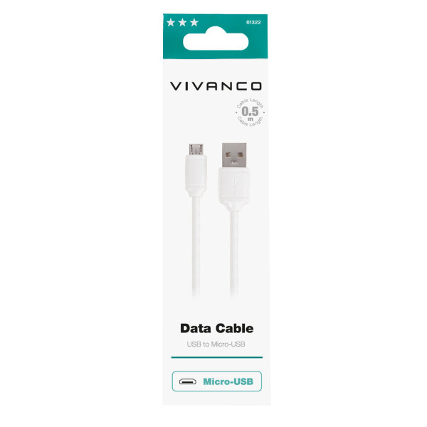 VIVANCO DATA CABLE MICRO USB 18W 2m white