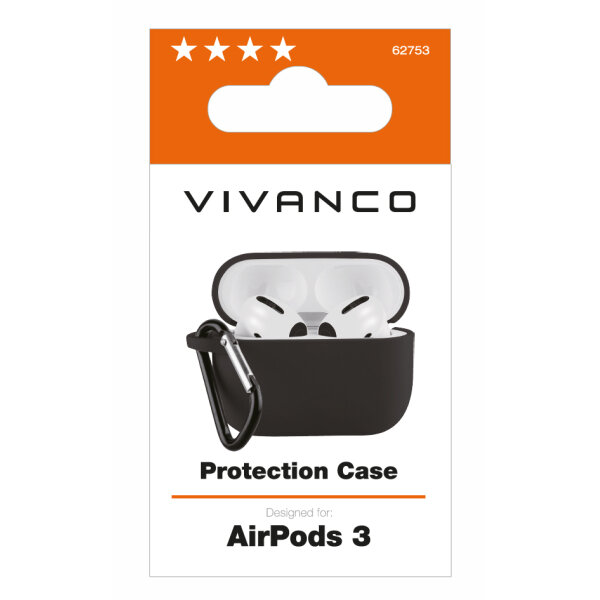 VIVANCO SILICONE CASE FOR AIRPODS 3  WITH CARABINER black