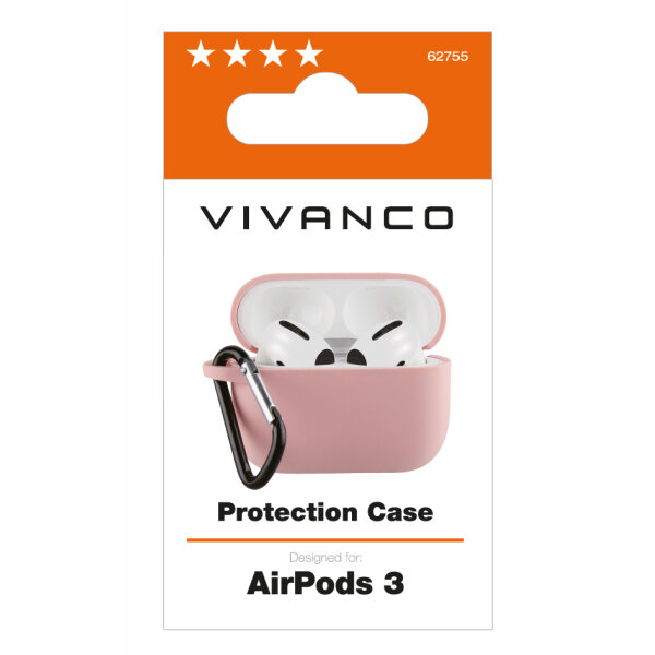 VIVANCO SILICONE CASE FOR AIRPODS 3 WITH CARABINER pink