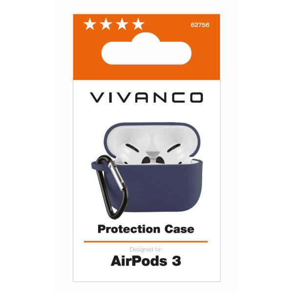 VIVANCO SILICONE CASE FOR AIRPODS 3  WITH CARABINER blue