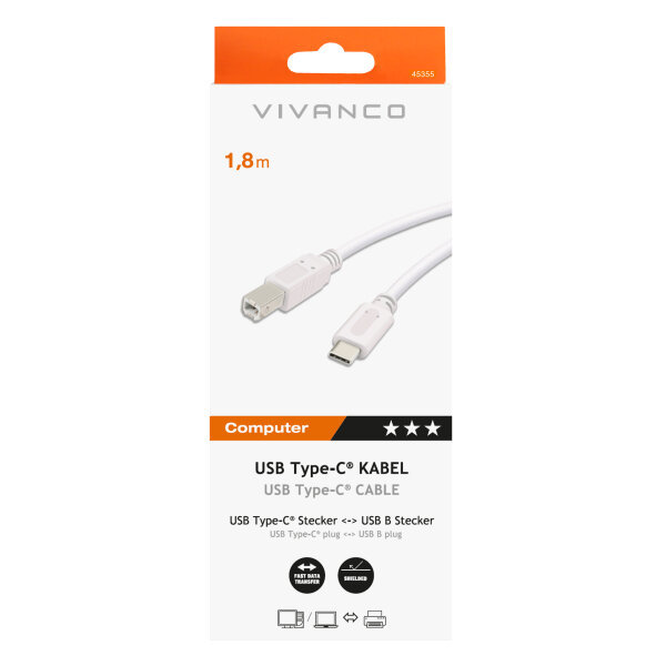 VIVANCO TYPE C TO TYPE B USB CABLE 1.8m white