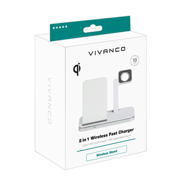 VIVANCO QI STAND 10W CHARGER WITH APPLE WATCH HOLDER white