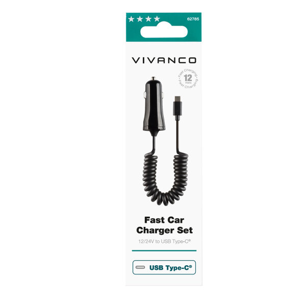 VIVANCO CAR CHARGER TYPE C FIXED SPIRAL CABLE 12W black