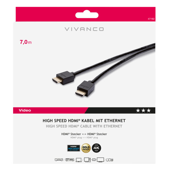 VIVANCO HDMI CABLE HDMI to HDMI with ETHERNET GOLD PLATED 7m