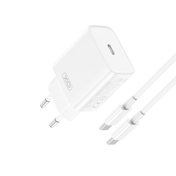 XO TRAVEL CHARGER CE15 PD 20W+ DATA CABLE TYPE C TO TYPE C white