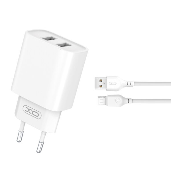 XO TRAVEL CHARGER CE02C 2 PORTS 2.1A + DATA CABLE TYPE C white
