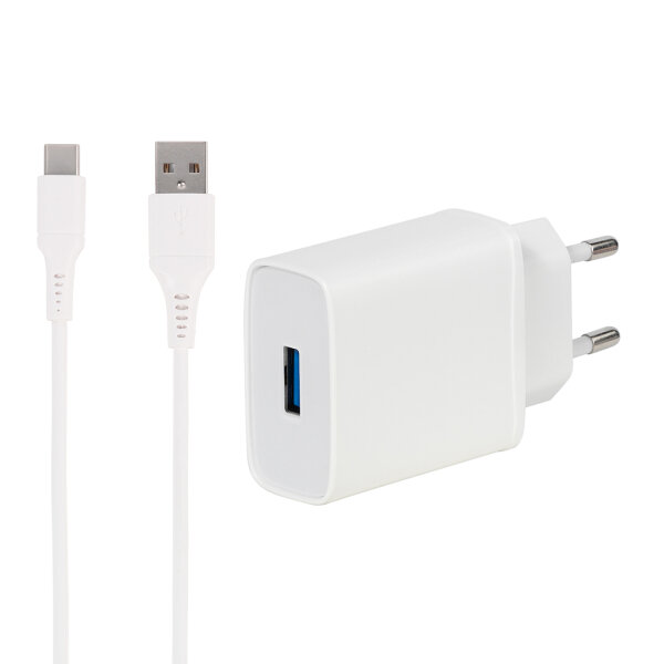VIVANCO TRAVEL CHARGER QUICKCHARGE 3 18W + DATA TYPE C white
