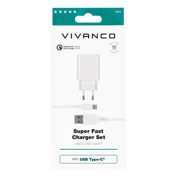 VIVANCO TRAVEL CHARGER QUICKCHARGE 3 18W + DATA TYPE C white