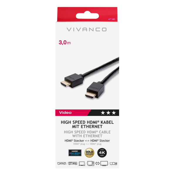 VIVANCO HDMI CABLE HDMI to HDMI with ETHERNET GOLD PLATED 3m