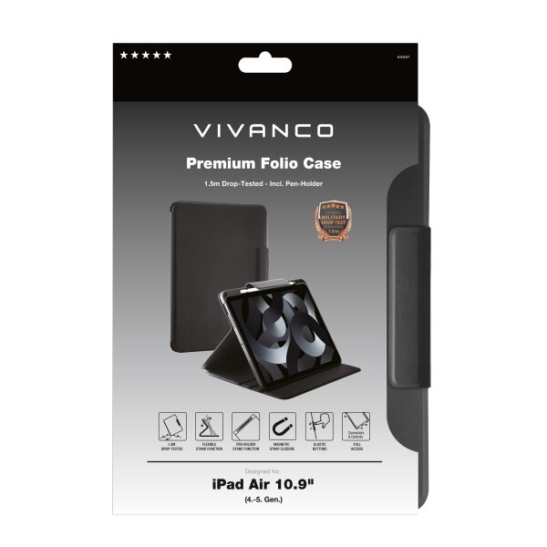 VIVANCO PREMIUM TABLET FOLIO CASE IPAD AIR 10.9 (4-5 GEN) black