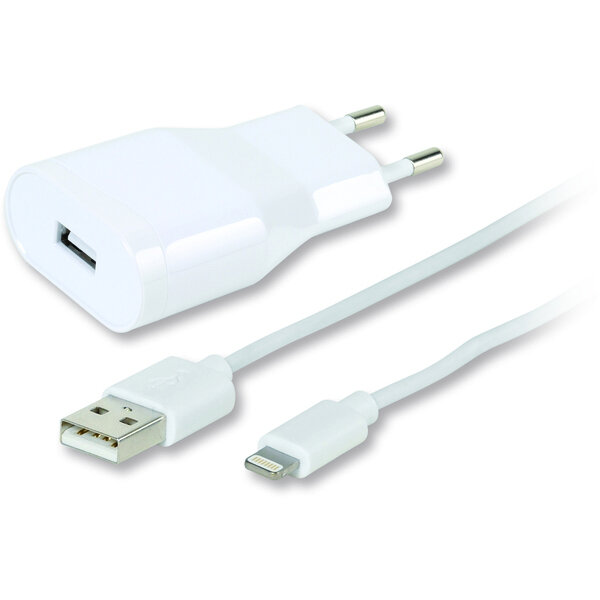 VIVANCO TRAVEL CHARGER MFI 2.4A + DATA CABLE LIGHTNING 1.2m white