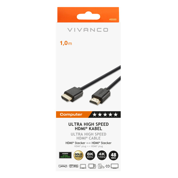VIVANCO ULTRA HIGH SPEED HDMI CABLE 8K 48Gbit/s 1m
