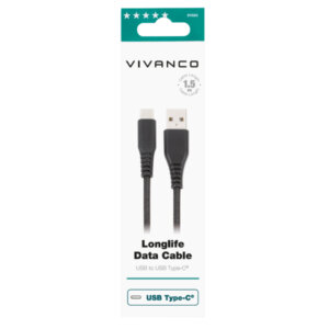 VIVANCO LONGLIFE DATA CABLE USB TO TYPE C 18W 1.5m black