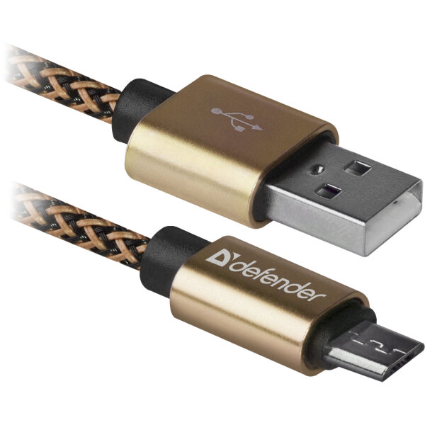 DEFENDER USB TO MICRO USB BRAIDED FABRIC DATA CABLE 2.1 A  1m gold