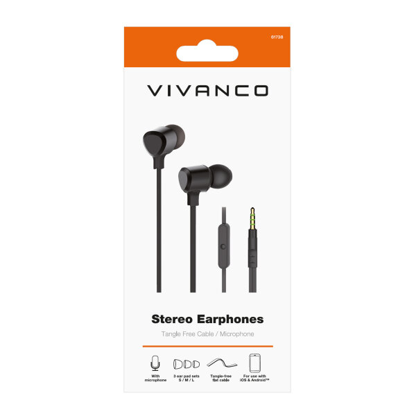 VIVANCO IN EAR STEREO HANDSFREE SILICONE PLUG black