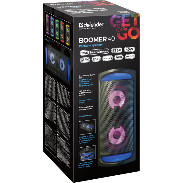 DEFENDER PORTABLE BLUETOOTH SPEAKER BOOMER 40 black