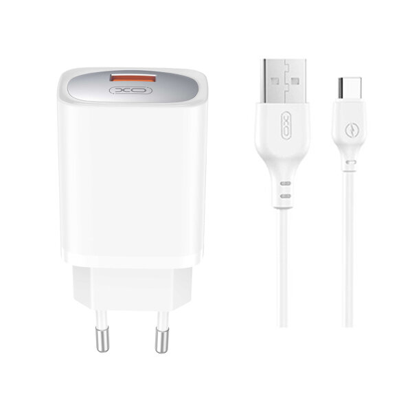 XO TRAVEL CHARGER CE19 QC 18W + DATA CABLE TYPE C white