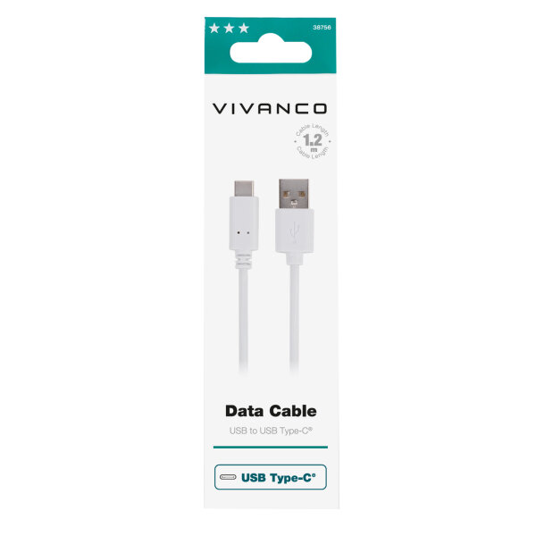 VIVANCO DATA CABLE TYPE C 1.2m 3A white