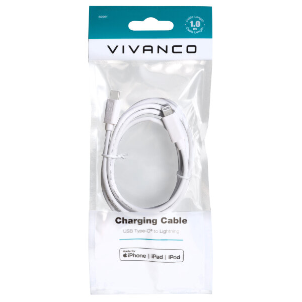 VIVANCO DATA CABLE TYPE C TO LIGHTNING MFI 1m white