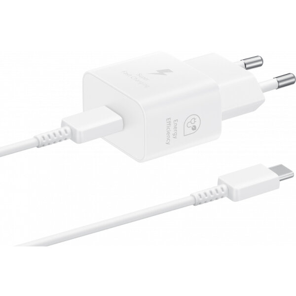 ORIGINAL SAMSUNG FAST TRAVEL CHARGER 25W 3A PD + DATA CABLE TYPE C to TYPE C white