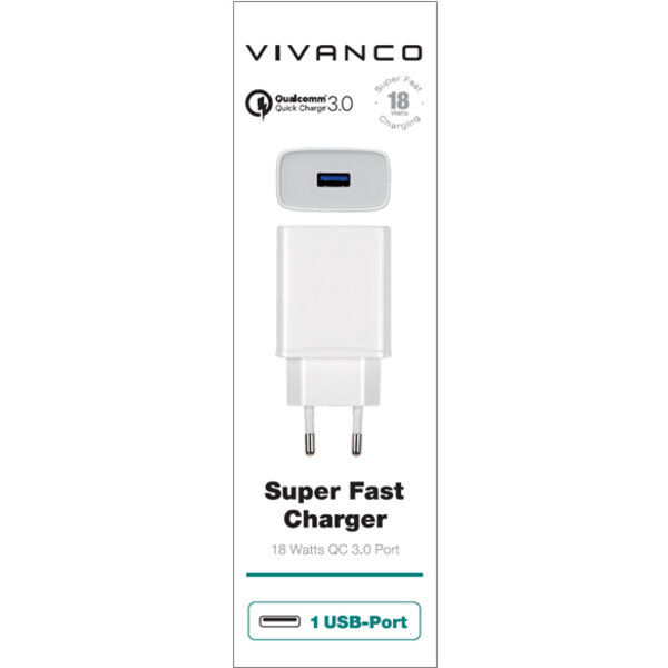 VIVANCO TRAVEL CHARGER QUICKCHARGE 3 3A 18W white