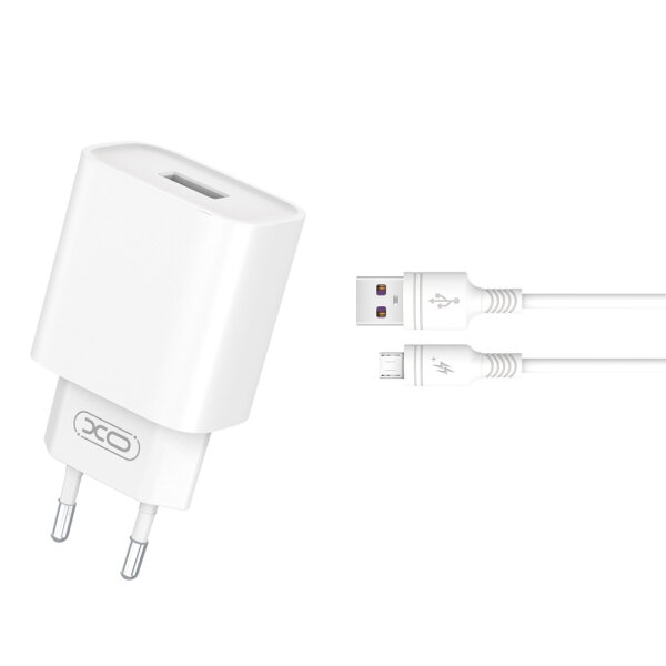 XO TRAVEL CHARGER CE02D QC 3.0 18W + DATA CABLE MICRO USB white