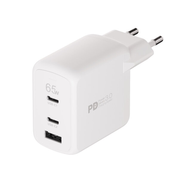 VIVANCO TRAVEL CHARGER PD 65W 2 X TYPE C / 1 X USB white