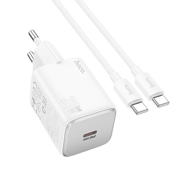 HOCO TRAVEL CHARGER N40 PD 20W + DATA CABLE TYPE C TO TYPE C white