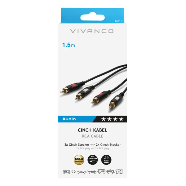 VIVANCO AUDIO CONNECTION CABLE 2x RCA to 2x RCA GOLD 1.5m