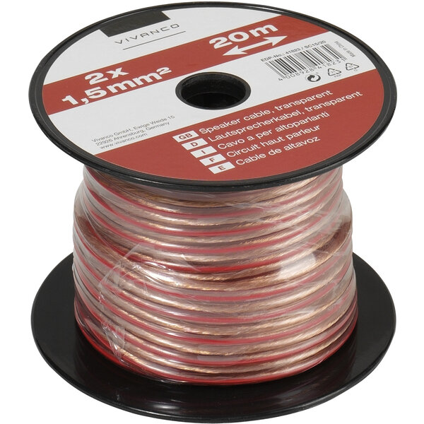 VIVANCO SPEAKER CABLE ON SPOOL 2X1.5mm TRANSPARENT 20m