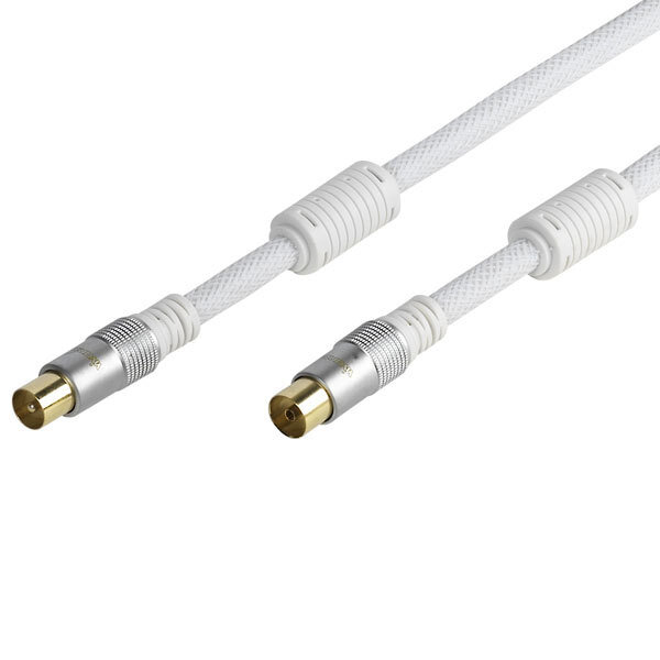 VIVANCO ANTENNA CABLE 1.5m COAX PLUG-COAX SOCKET FERRITE 110 dB white