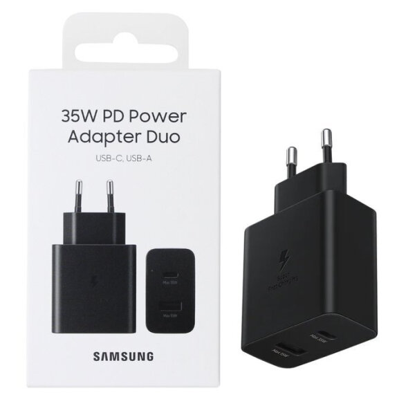 ORIGINAL SAMSUNG FAST TRAVEL CHARGER 1x USB 15W + 1x USB TYPE C 35W black