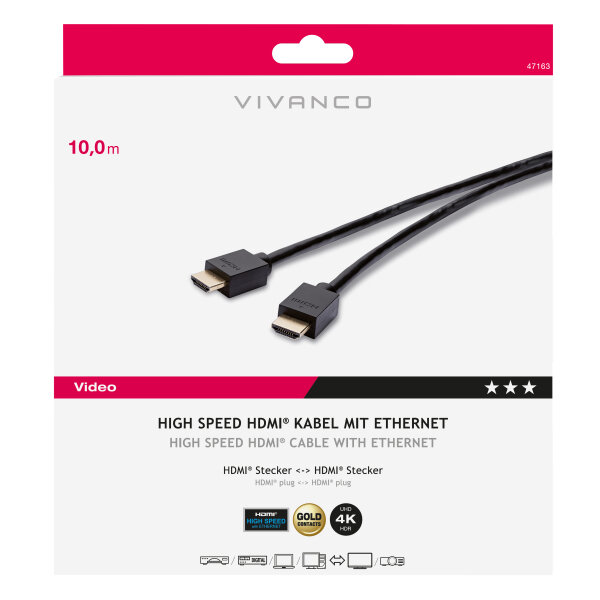 VIVANCO HDMI CABLE HDMI to HDMI with ETHERNET GOLD PLATED 10m