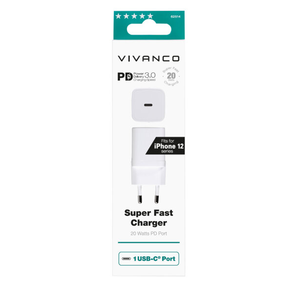 VIVANCO TRAVEL CHARGER PD3.0 20W  TYPE C PORT white