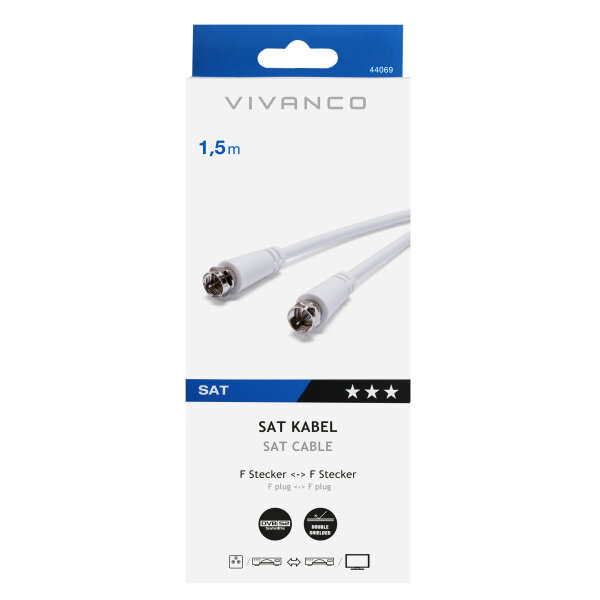 VIVANCO SAT CONNECTION CABLE F PLUG 1.5m white