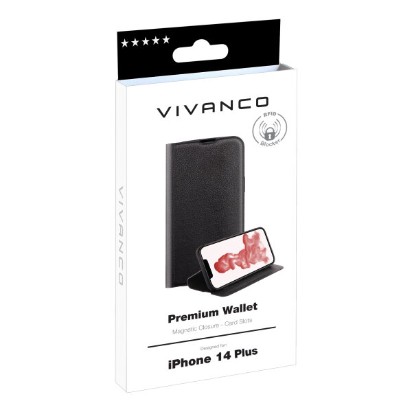 VIVANCO PREMIUM WALLET BOOK CASE IPHONE 14 PLUS black