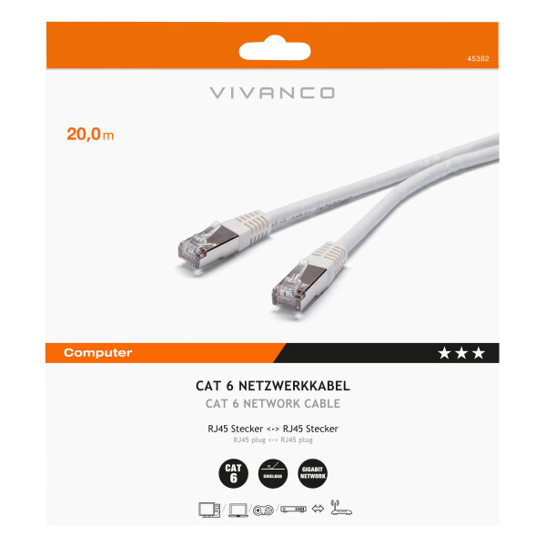 VIVANCO CAT6 UTP NETWORK ETHERNET CABLE RJ45 20m white