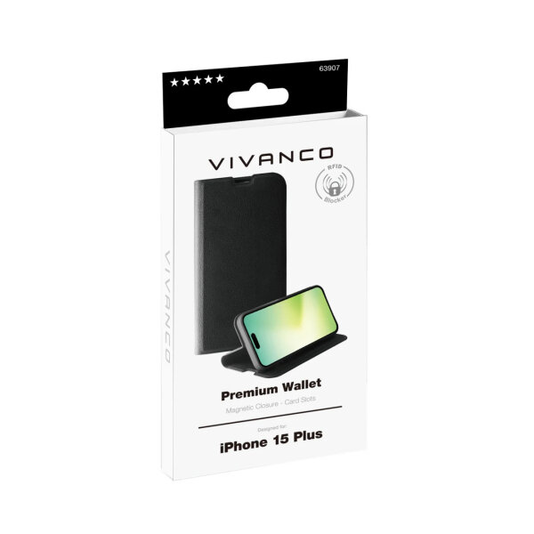 VIVANCO PREMIUM WALLET BOOK CASE IPHONE 15 PLUS black